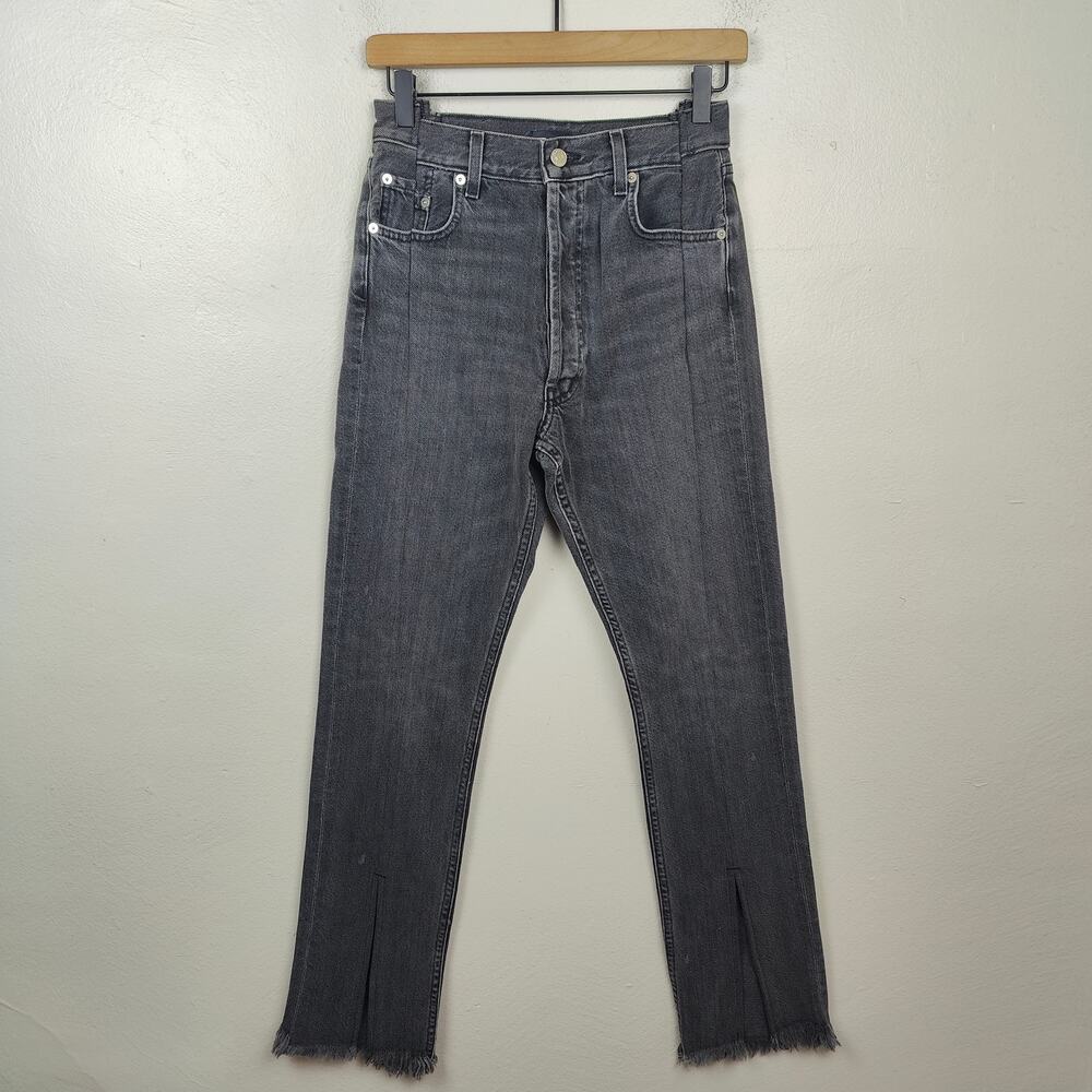 EB Denim Jeans Womens 25 Charcoal Wash Straight Leg‎ Pieced Split Hem Patchwork